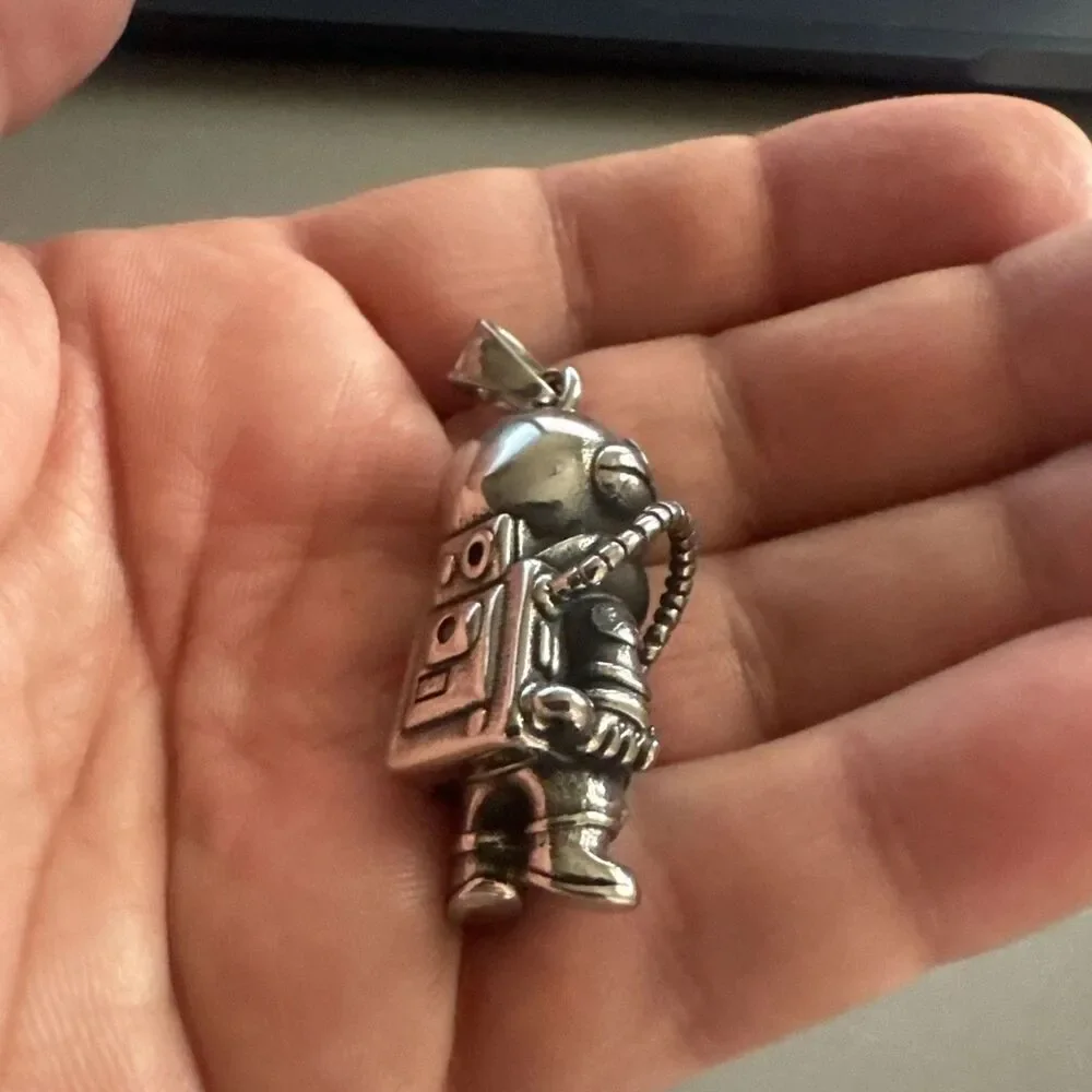 Astronaut Bear Stainless Steel Pendant 24 Inch Cuban Link Chain Gift Trendy